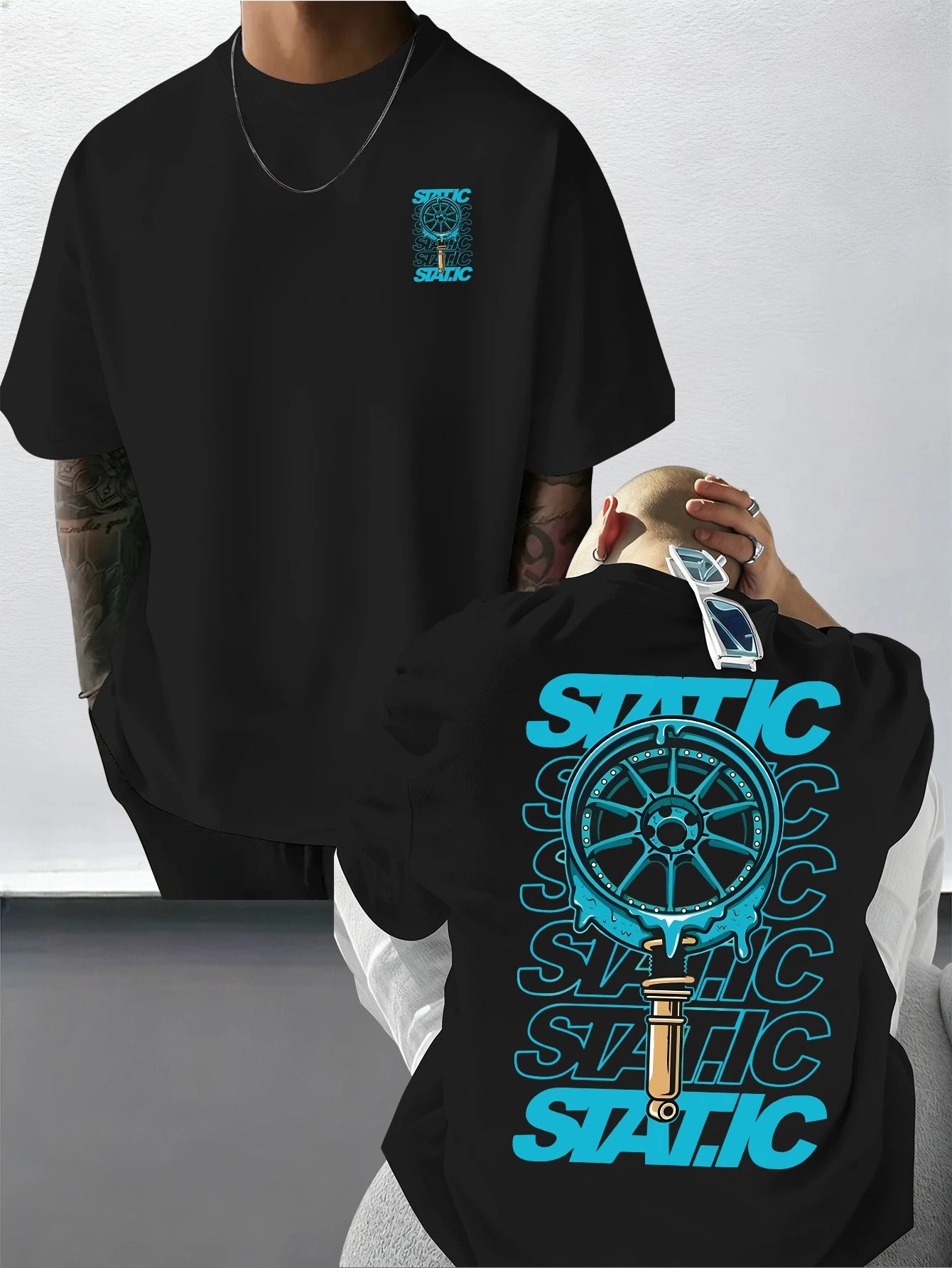 Men's Streetwear Static Wheel Rim Low Life T shirt Cotton Jogging  Tee Casual Trendy Oversized O-Neck Unisex Summer Spring shirt