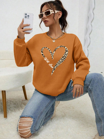 Leopard Wild Heart Pattern Print Female Sweatshirt Street Fur-Liner Pullovers Hipster Clothing All-Match Crewneck  Tracksuit