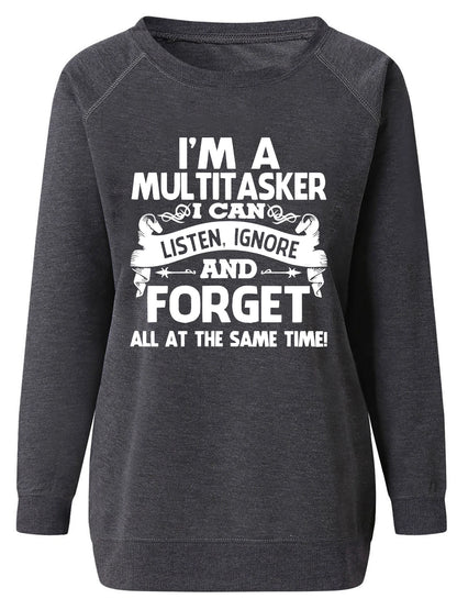 I'M A MULTITASKER I CAN AND FORGET Print Women Sweatshirt Long Sleeve Casual Crew Neck Top Women Clothes for Fall & Winter