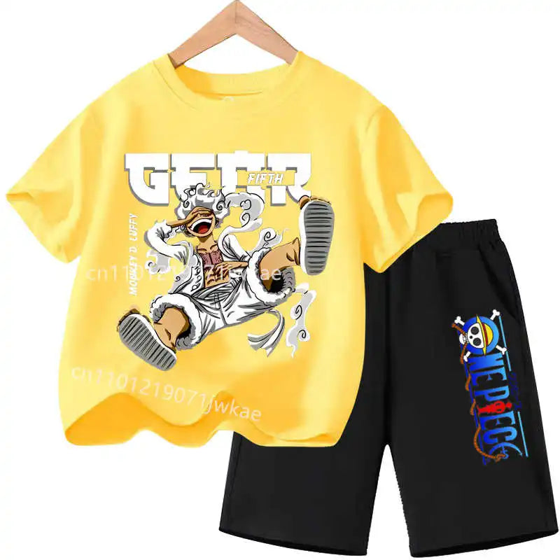 One Piece Kids Outfit Chopper Luffy Tracksuit Suit Children Summer Short Sleeve Clothes Set Anime Boy Girl T Shirt Shorts 2pcs