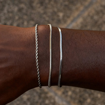 3pcs Men Thin Chain Bracelet,Never Fade Silver Color Twist Chain Wristband,Stylish Punk Jewelry Gift for Husband Father Son