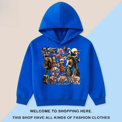 Kids Cartoon Hooded Sweatshirt - Classic Tung Tung Mountains and Seas Design - ZOOMNSTORE