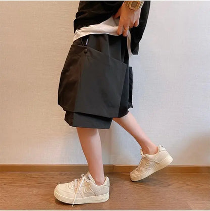 Men Cargo Shorts - Casual Streetwear Big Pocket Design Drawstring Waist Baggy Beach Shorts