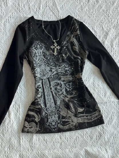 Women Top Y2k Tops 90s Vintage Clothes T Shirt for Women Kawaii Gothic Aesthetic Clothing Graphic Tees Y2k Kitty Emo Kpop Goth