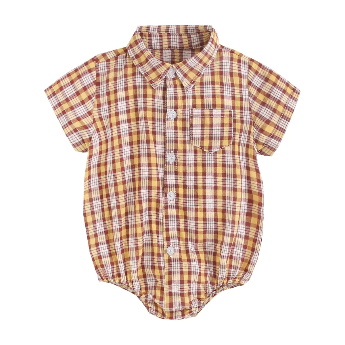 Baby Boys Bodysuit - Soft Cotton Fabric Summer Baby Bodysuit with Plaid Pattern