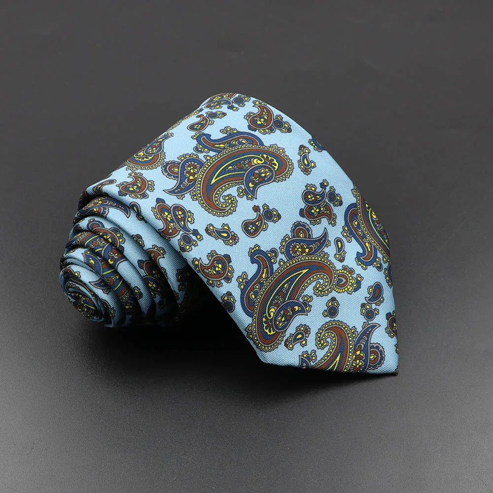 Mens Silk Tie - 75cm Soft Novelty Necktie in Blue Green Orange Floral Pattern
