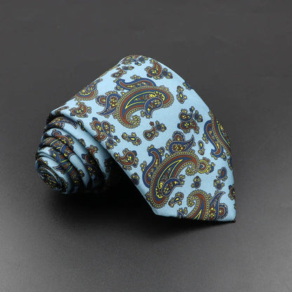 Mens Silk Tie - 75cm Soft Novelty Necktie in Blue Green Orange Floral Pattern