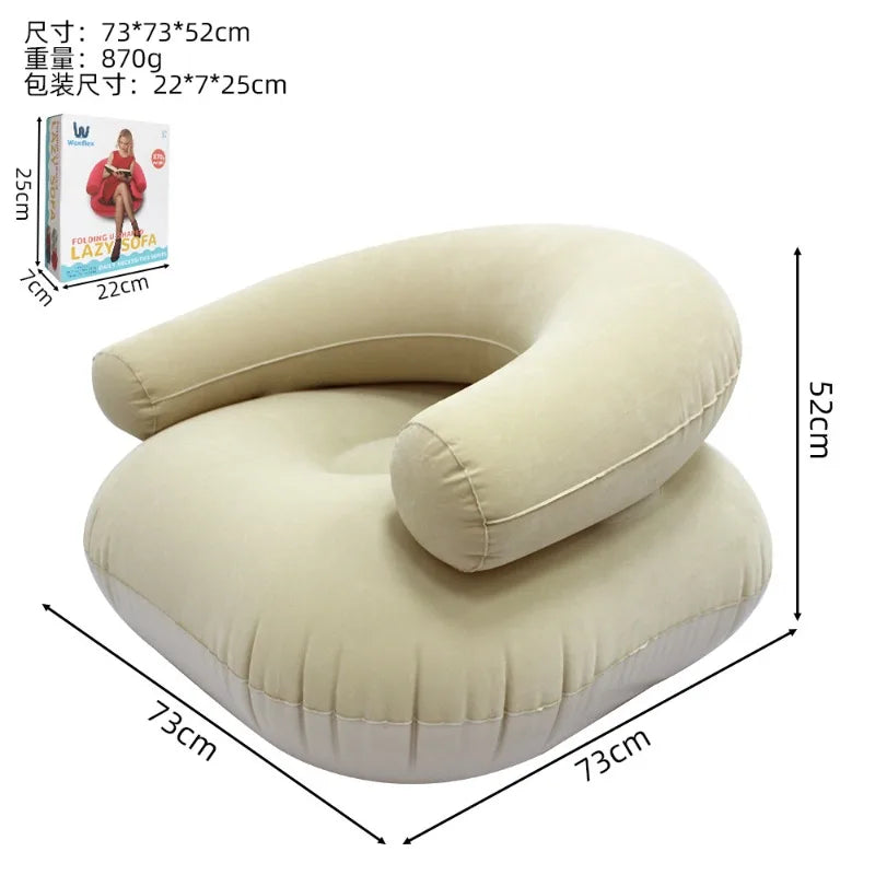 Inflatable Lazy Sofa U-shaped Flocking with Armrests, Backrest Seat Outdoor Pvc Indoor Portable Single Inflatable Sofa