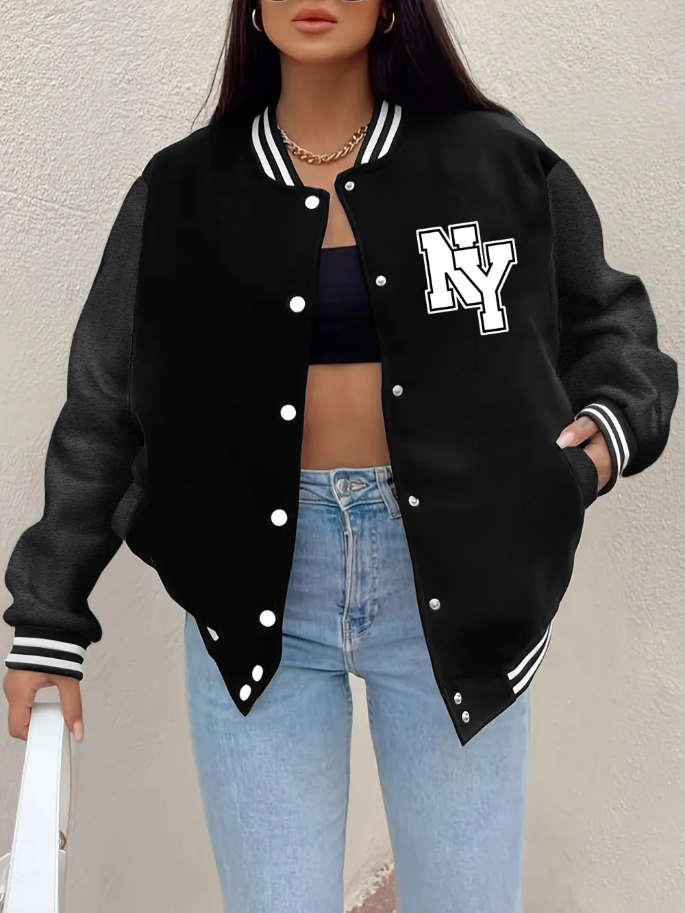 Womens Winter Jacket - Comfortable Fleece Warm Baseball Jersey Coat With Pockets