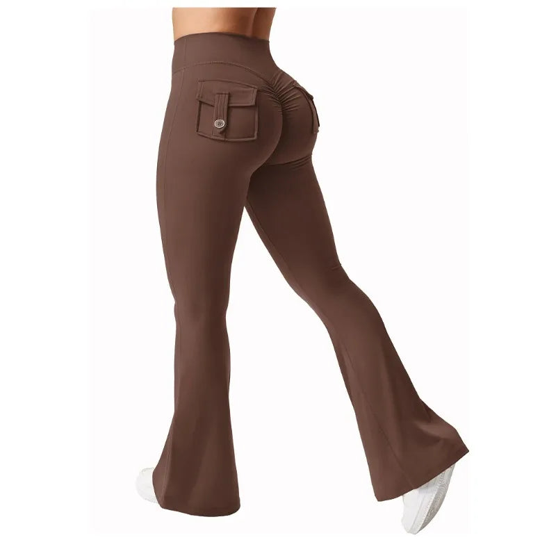 The Latest Women's Wide-leg High-elasticity Yoga Leggings Tooling Pockets Yoga Pants Hip-lifting Sports Fitness Pants Micro