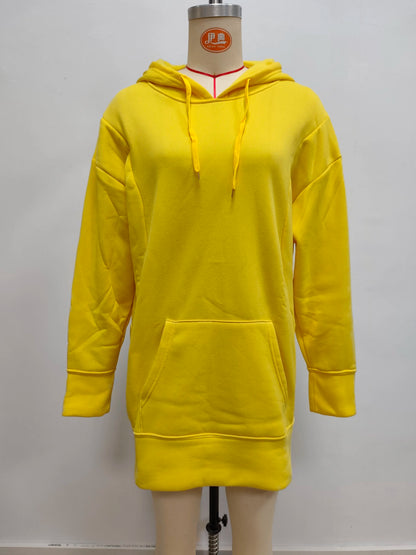 Oversized Hoodie Dress Women Loose Long Sleeve Pocket Drawstring Sweatshirt Dress Casual Streetwear Daily Wear Warm Pullover
