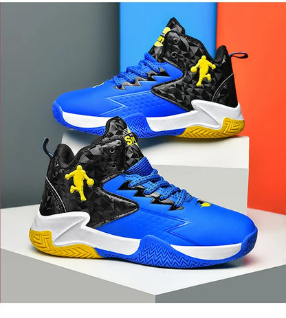 Children Basketball Shoes for Boys Girls Kids Teenagers Breathable Non-slip Lace Up Indoor Outdoor Training Sneakers Tennis Shoe