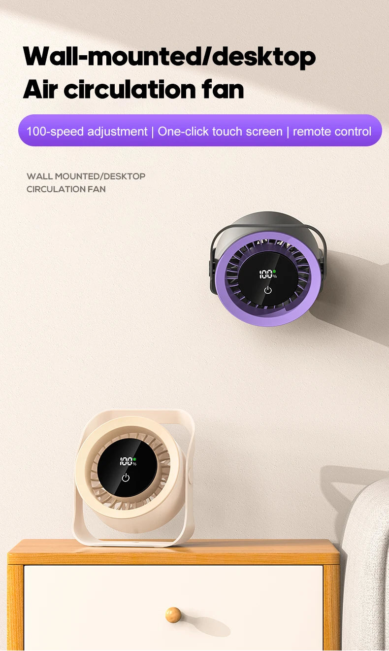 Kinscoter 4000mAh Rechargeable Wall Fan 100 Speed Adjustable Portable Desk Fan Air Cooling Fan with Remote Control for Outdoor