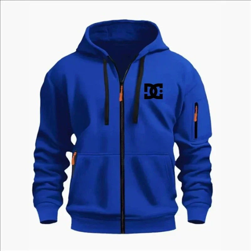 Spring and Autumn Men's Casual Sports Hoodie, Fashionable Arm Pocket Drawstring Hoodie Men's Loose Long-sleeved Shirt Pullover