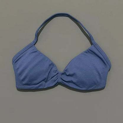 HISTELLO Strappy Bra Gym Top Women High Support Thin Strap Halter Sports Seamless Bras Scrunch Push-up Workout Yoga Tank Tops