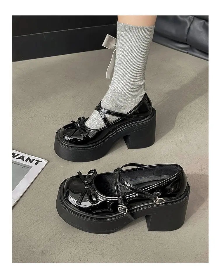 Women's Spring Round Toe Pumps Chunky Heel Mary Janes Shoes Platform Shoes for Women Dress Students Women's Lolita Heeled Shoes