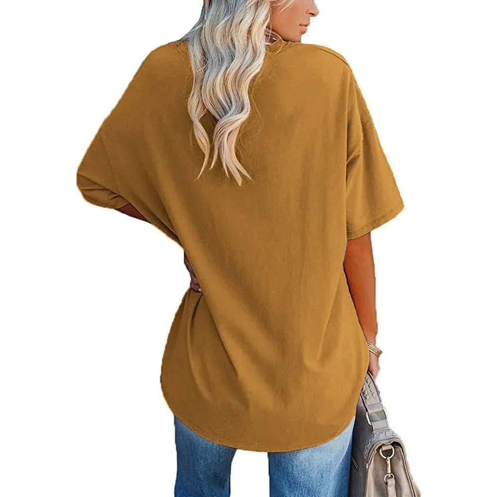 Women's Short Sleeve T Shirt - Cotton Broadcloth Polyester Fabric Top, Loose Fit Tee