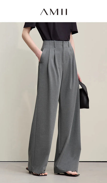 Amii Minimalism Women' S Pants 2026 Spring New Versatile Pleated Loose Wide-leg Pants Solid Color Casual Basic Trousers 12641076
