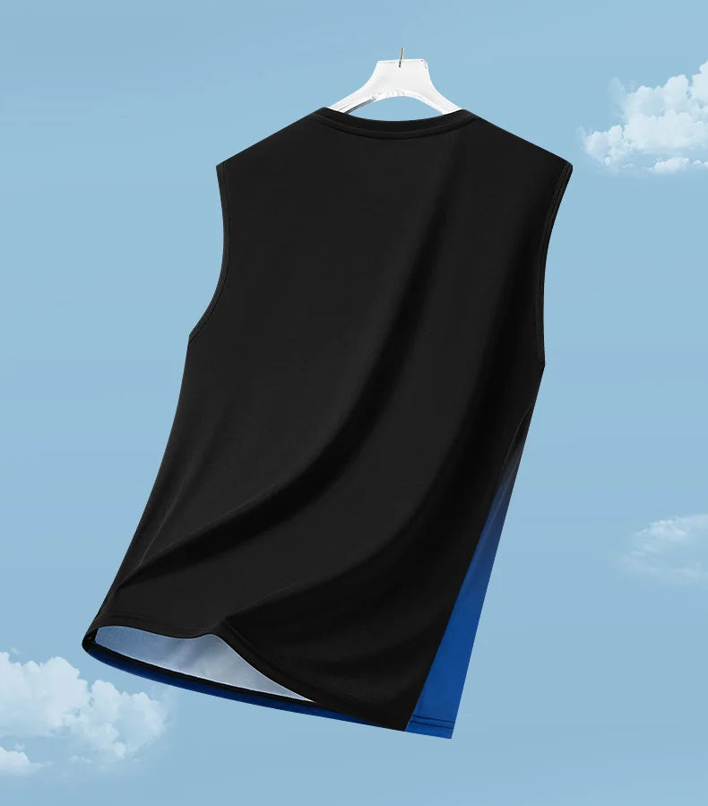 Men's Gradient Sports Vest Lightweight Sleeveless round Neck T-Shirt Summer Running Trendy Loose Fit Youth Cross-Border