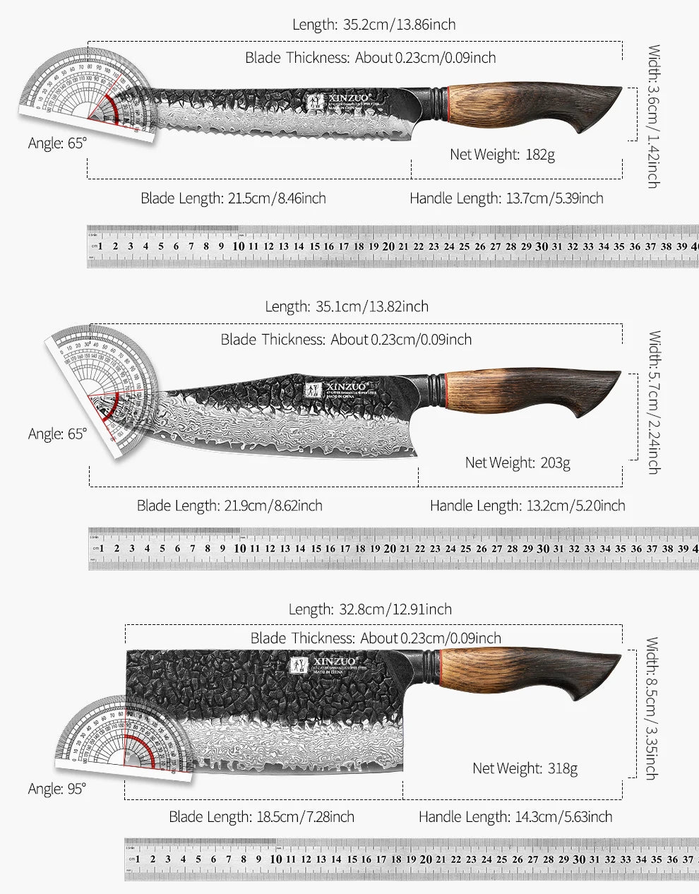 Damascus Knife Set - 67-Layer Steel with White Oak  Red G10 Handles 1-6 Pieces