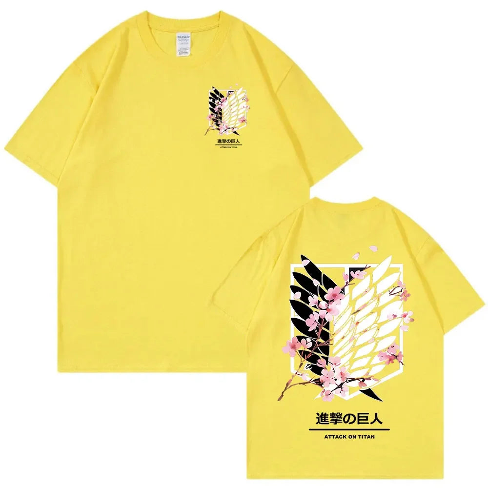 Anime Attack on Titan T-Shirt Ackerman Mikasa Eren Jaeger Cherry Blossom Graphics Logo T Shirt Clothes Men's Cotton T Shirts