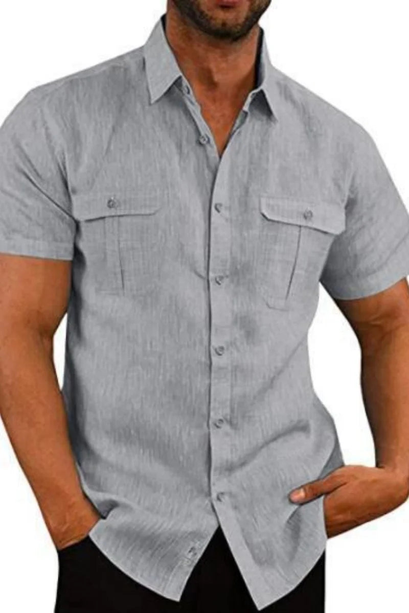 Men's Textured Short Sleeve Button Down Shirt with Chest Pockets Casual Lightweight Summer Top for Beach Office & Daily Wear