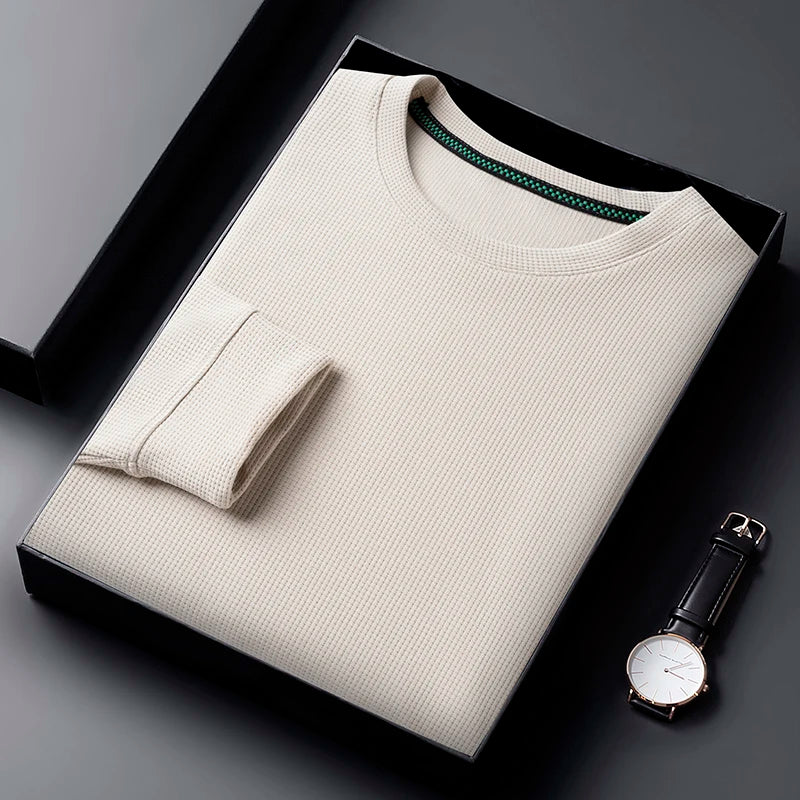 Men's Casual T-Shirt - Breathable Waffle Knit Long Sleeve Tee | Comfortable Spring Autumn Top