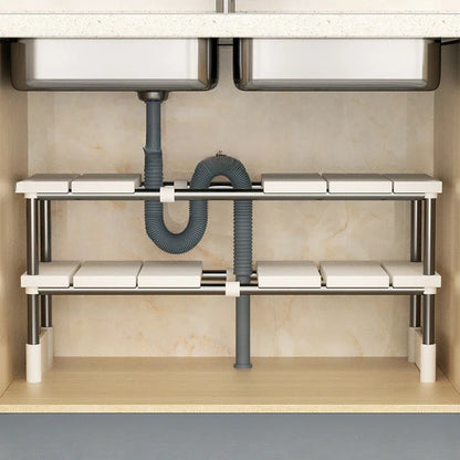 Expandable Stainless Steel Kitchen Sink Storage Rack - Multi-Layer Cabinet Organizer - ZOOMNSTORE