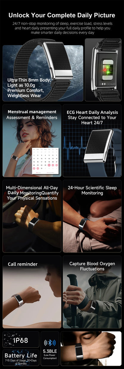 New ECG Health Smart Bracelet Men Women Heart Rate Blood Pressure Blood Lipids Uric Acid IP68 Waterproof Sport Band Smartwatches