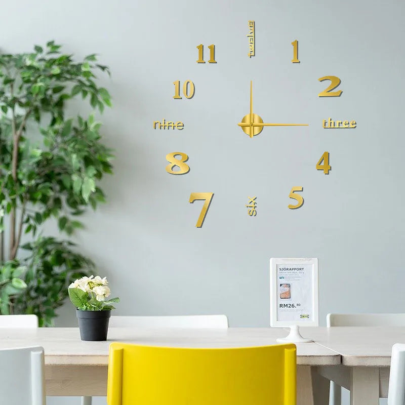 Large 3D Number Wall Clock - DIY Home Decoration for Living Room Bedroom Study Hotel