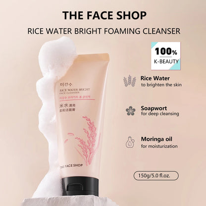 THE FACE SHOP RICE WATER BRIGHT FACE CLEANSER 150g,Smooth & Rich Lather,Gentle & Non-Tightening,Korean Skincare,Korean Makeup