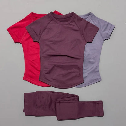 2 Piece Women Solid Color Set Summer Casual Short Sleeve T-Shirt High Waist Long Pants Soft Breathable Tracksuit Daily Outfit