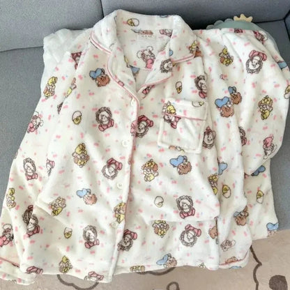 Plus Size Fluffy Winter Pajamas Women's Home Clothes Set Thickened Warmth Sleepwear with Running Dogs Design Cozy Indoor Suit