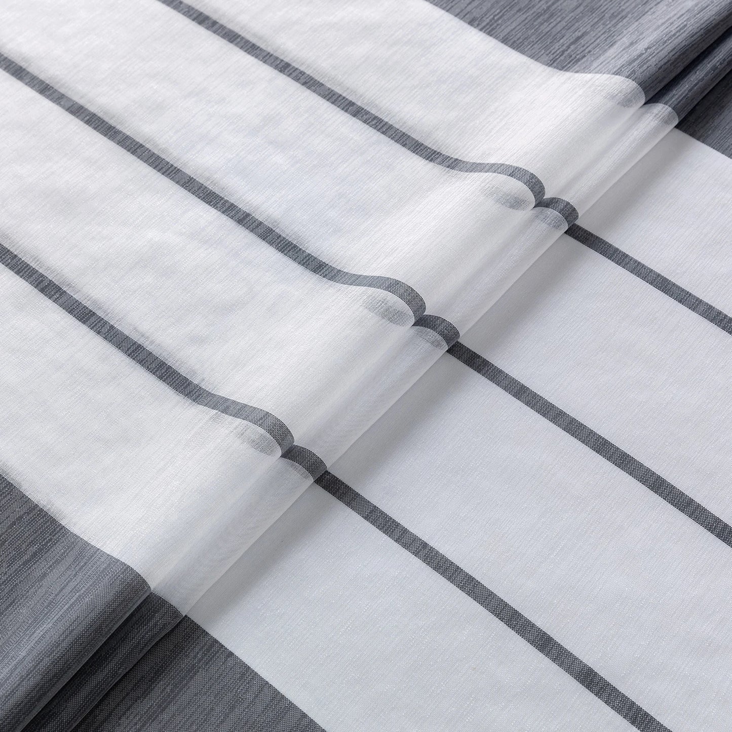 Striped Sheer Curtains | Soft Voile Fabric Semi Sheer Drapes - Eyelet Panels for Office & Home