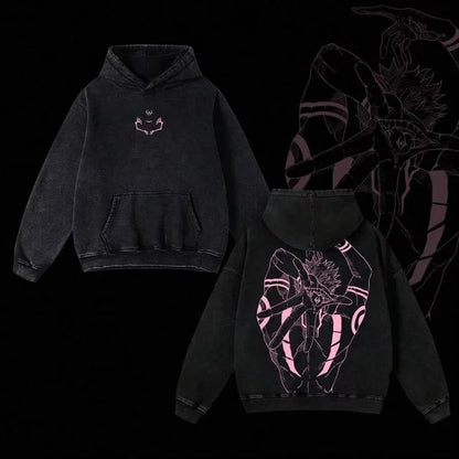 Japanese Anime Jujutsu Kaisen Print Hooded Pullover Men Hip Hop Sweatshirt Vintage Hoodie Harajuku Cotton Sweatshirts