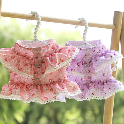 Pets Coller Harness Small Medium Dog Chihuahua Pomeranian Accessories Ins Style Collar with Strap Floral Puppy Leash Pet Harness