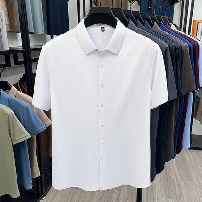 Mens Summer Business Short Sleeved Shirt Seamless Construction High Stretch Easy Care for AllDay Comfort