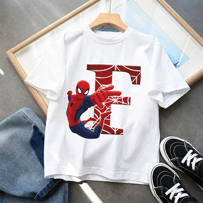 2026  New Children's Spider Man Cartoon Letter Printed T-shirt Cotton T-shirt Boys' Short Sleeved Top Children's Clothing