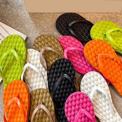 Simple Solid Color Flat Soled Slippers Massage Lingge Platform Flip Flops Beachwear EVA Home Slides Sandals Beach