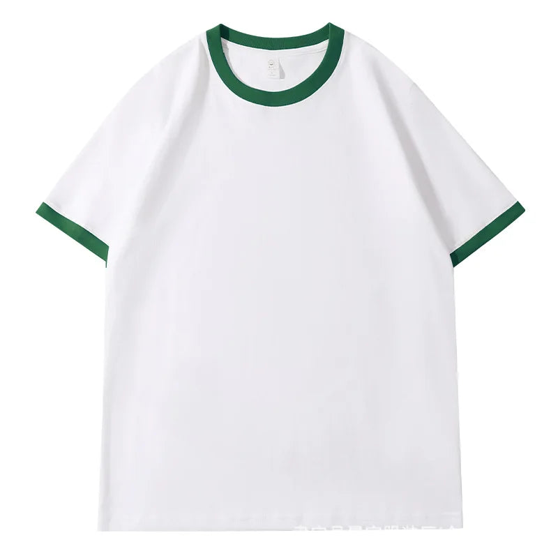 210G Heavy Cotton Men's T-shirt Edge-bumping O-Neck Short-sleeved Man T shirt Contrasting Color Splicing Men T-shirt Tops Tees