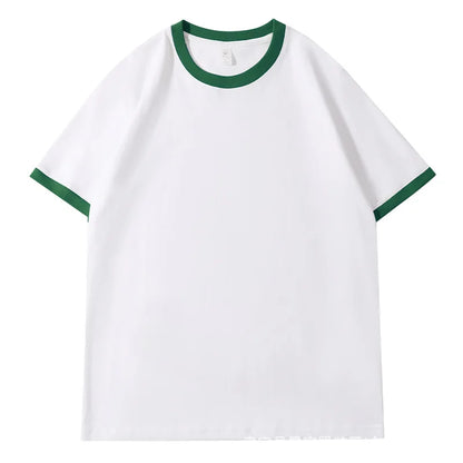 210G Heavy Cotton Men's T-shirt Edge-bumping O-Neck Short-sleeved Man T shirt Contrasting Color Splicing Men T-shirt Tops Tees