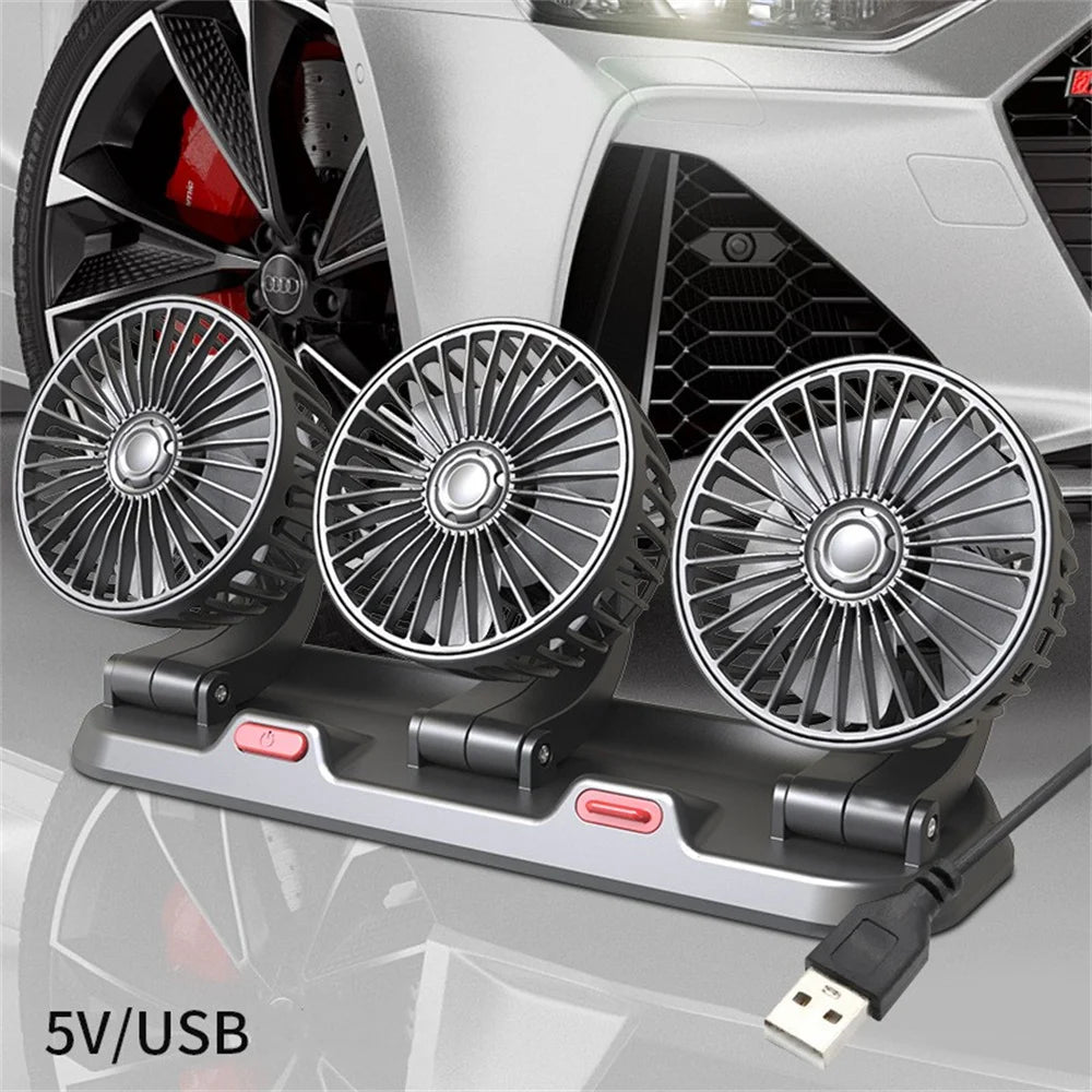 12V Automotive Fan Car Fan 24V 360° Adjustable 3-Head Air Fan Low Noise Multifunctional Temporary Parking Fan for Auto Vehicles