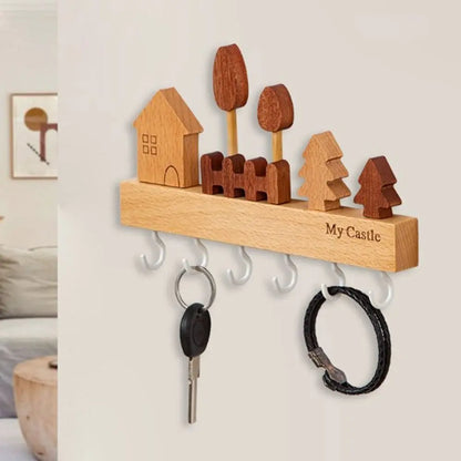 Charming Solid Wood Key Hook Rack - Punch-Free Wall Mount Storage For Keys, Coats & Towels - Perfect Home Decor Accessory