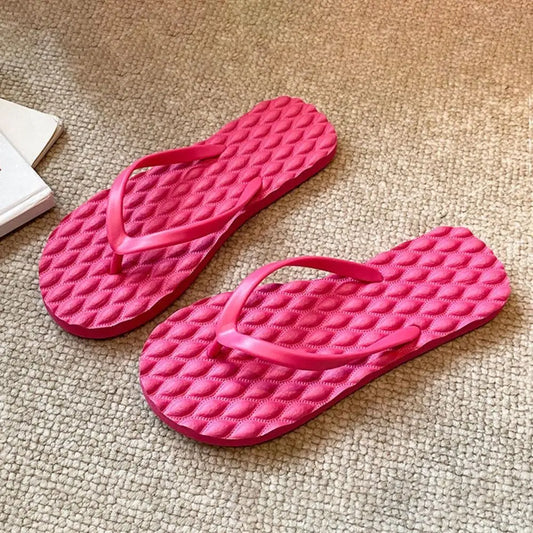 Simple Solid Color Flat Soled Slippers Massage Lingge Platform Flip Flops Beachwear EVA Home Slides Sandals Beach