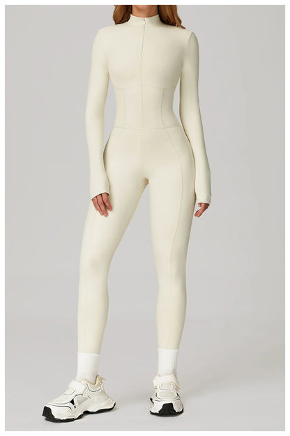 Velvet Yoga Jumpsuit – Women's Fitness Set | Long-Sleeved Push-Up Activewear