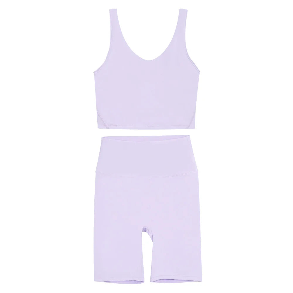 2026 Yoga Women's Bra With U-shaped Back Sets Fitness Running Summer Breathable Quick Drying Fixed Vest Five-point pants