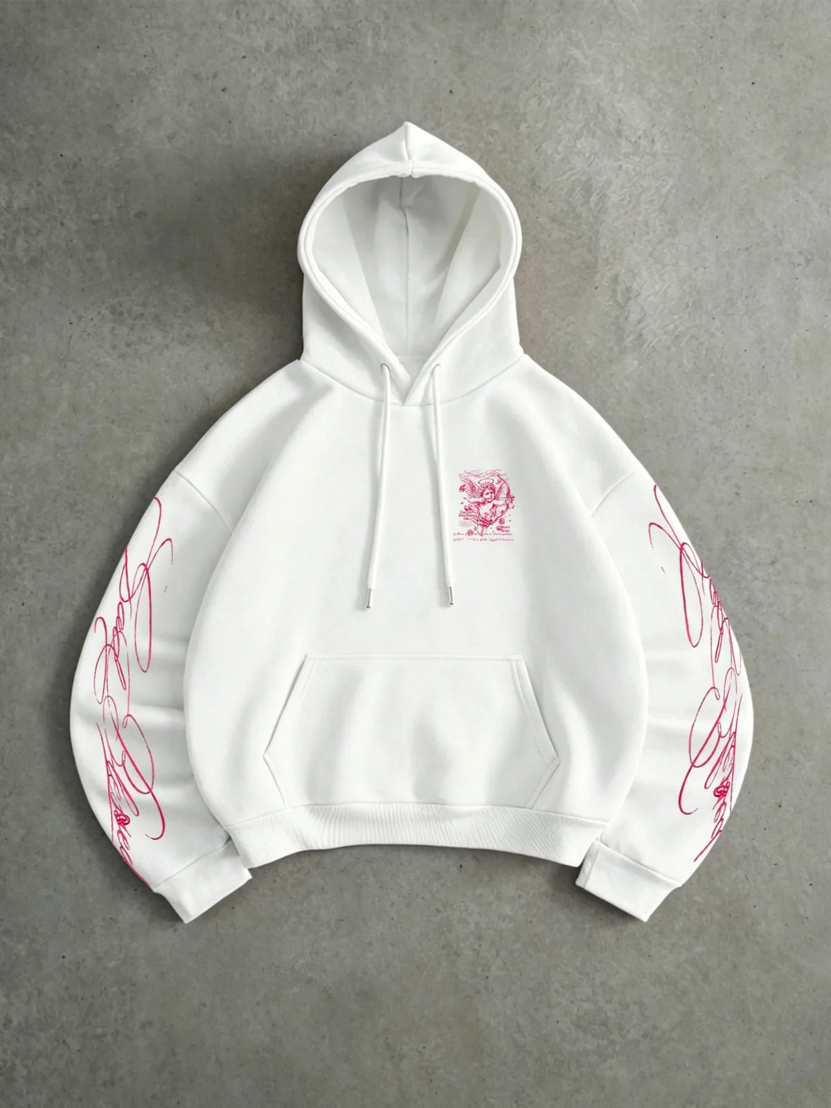 Y2K Cupid Angel Cropped Hoodie Unisex Pink Gothic Graphic Back Sleeve Print Short Pullover Sweatshirt Streetwear Autumn Winter