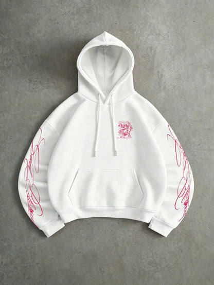 Y2K Cupid Angel Cropped Hoodie Unisex Pink Gothic Graphic Back Sleeve Print Short Pullover Sweatshirt Streetwear Autumn Winter