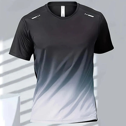 Men's Gradient Print T-Shirt – Breathable Quick-Dry Round-Neck Top