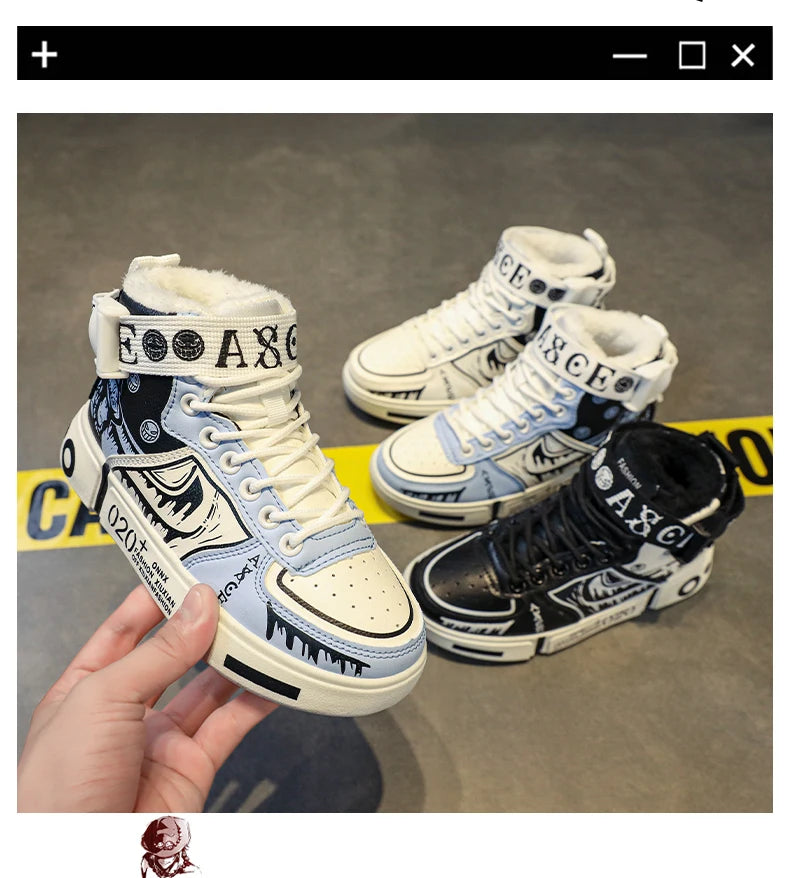 Boys High-Top Sneakers – Waterproof Leather Upper Shoes With Buckle Strap 2025 Autumn Winter